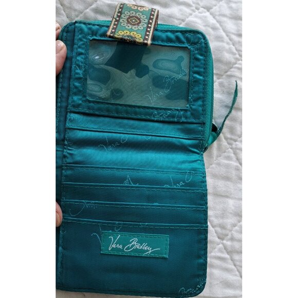 Vera Bradley Small Turquoise Paisley Folding Snap Close Wallet Some Fading - Picture 4 of 5